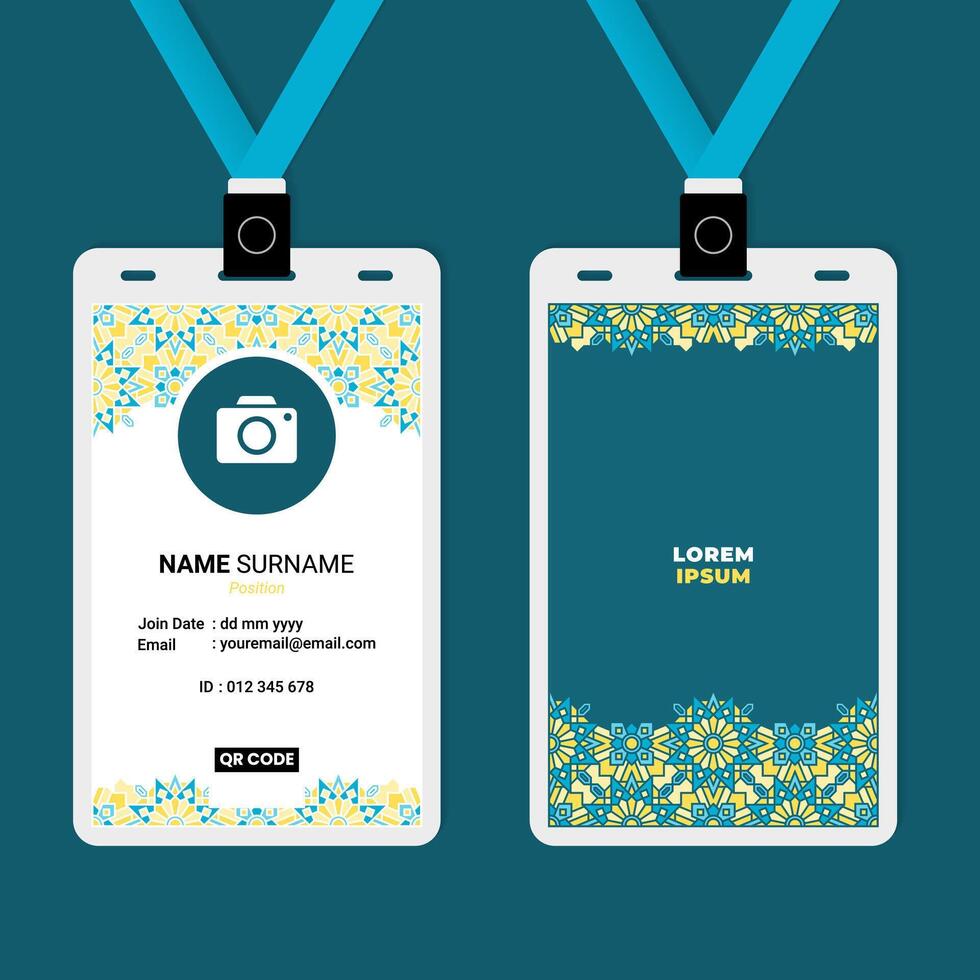ID Card Design with Oriental Geometric Luxury Ornament Border on Top and Bottom vector