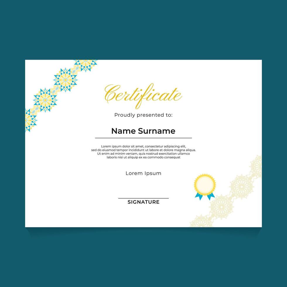 Certificate Template Design with Oriental Geometric Luxury Ornament Border on Diagonal Orientation vector