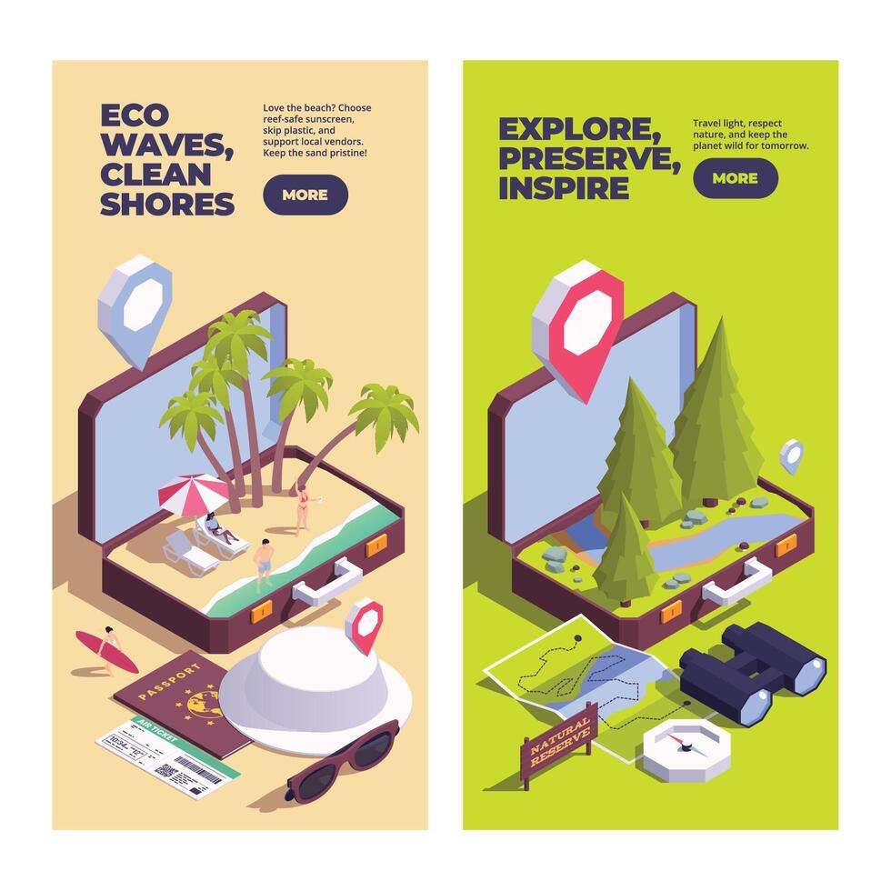 Eco travel suitcase with nature icons vector