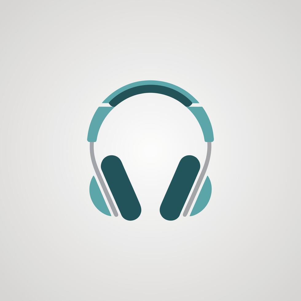 Modern flat design icon of teal and grey headphones on a light grey background vector