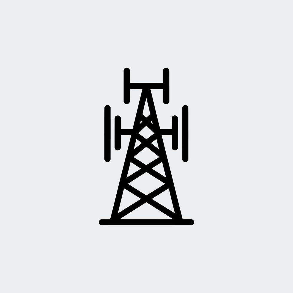 Simple black line icon of a telecommunications tower with antennas against a light gray background vector