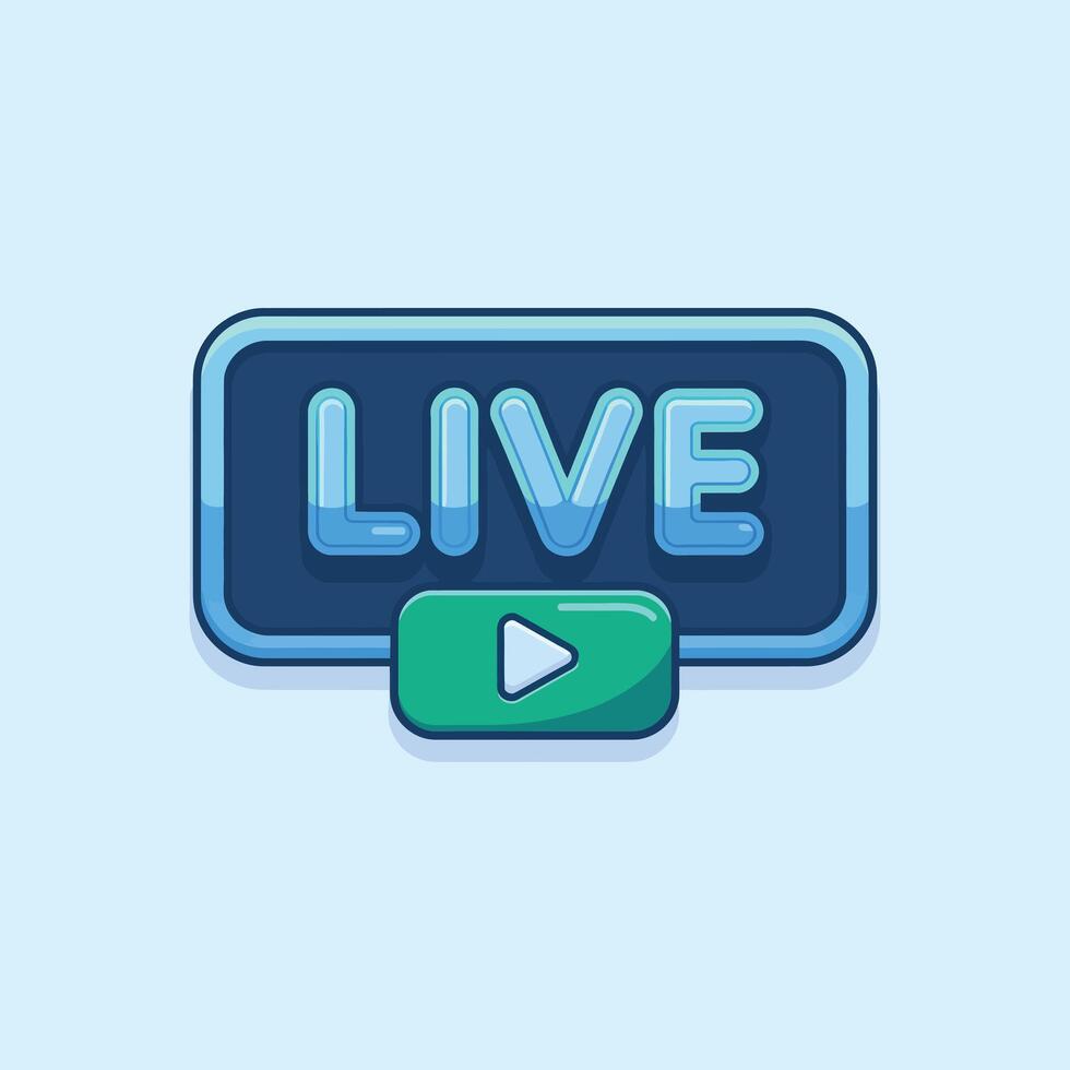 Stylized blue live button with a green play icon for streaming vector