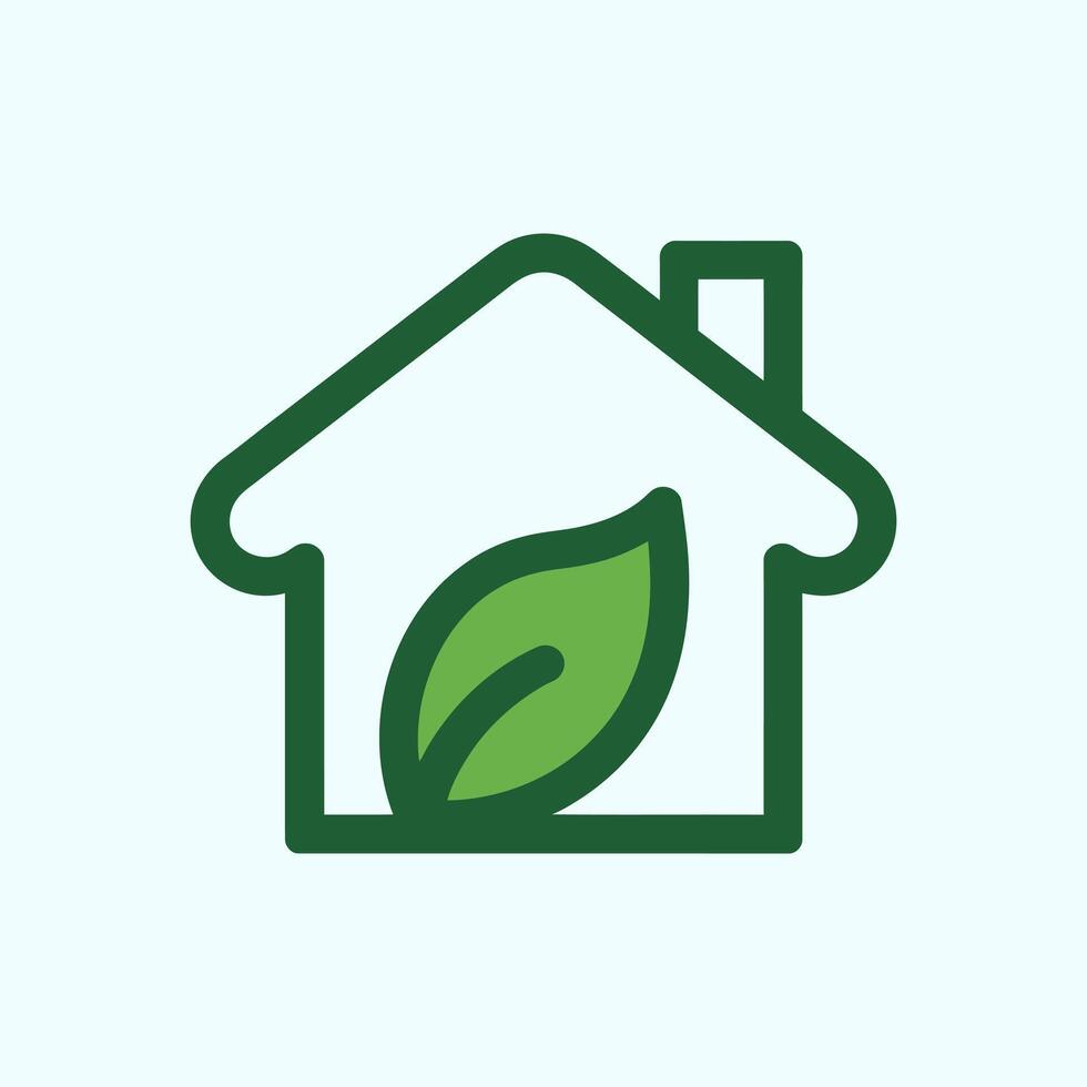 Green leaf inside a simple house outline symbolizing eco friendly living vector