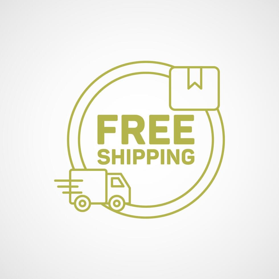 Green outline icon of a delivery truck and package with free shipping text vector