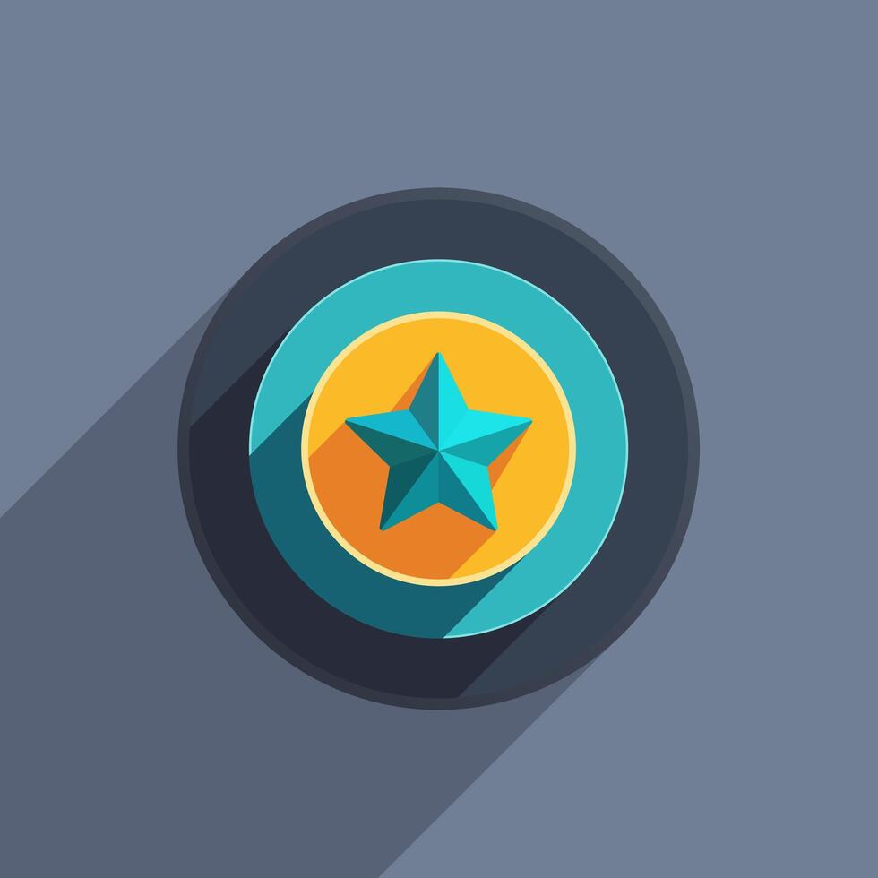 Stylized blue star emblem with yellow and teal circles on a muted gray background vector