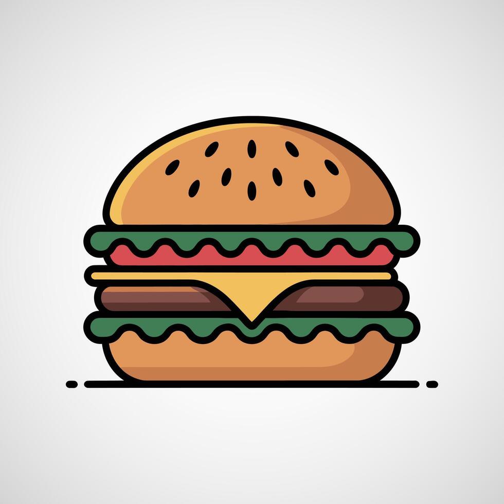 Stylized illustration of a classic cheeseburger with lettuce tomato and sesame seed bun vector