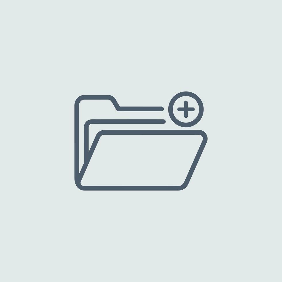 Simple line art icon of an open folder with a plus symbol inside a circle vector