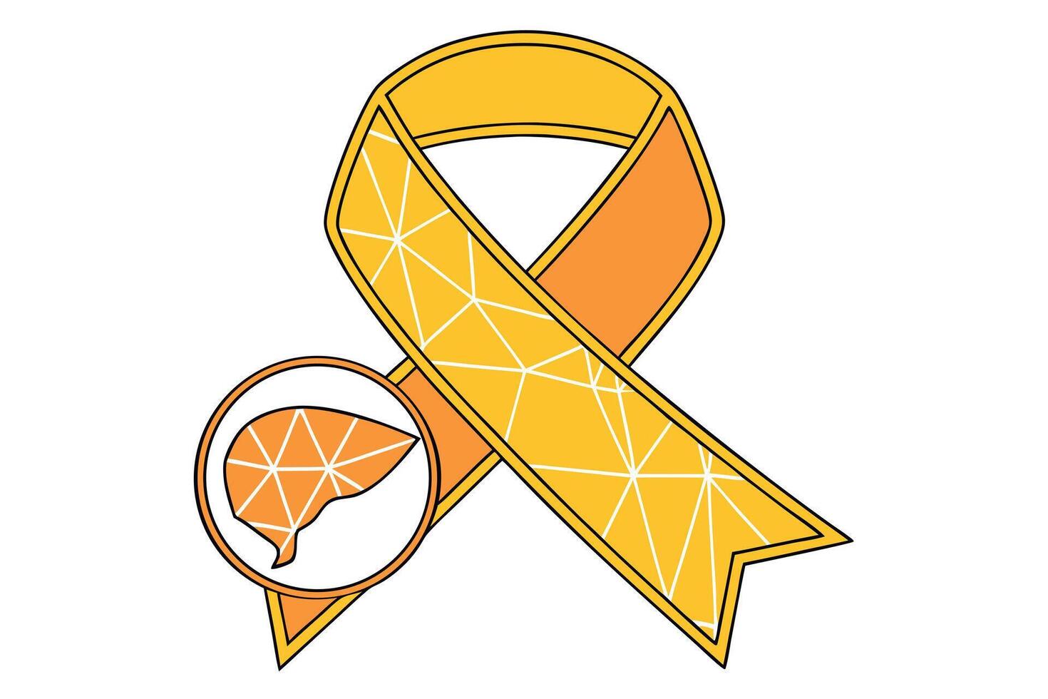 A yellow ribbon with an orange circle on it vector