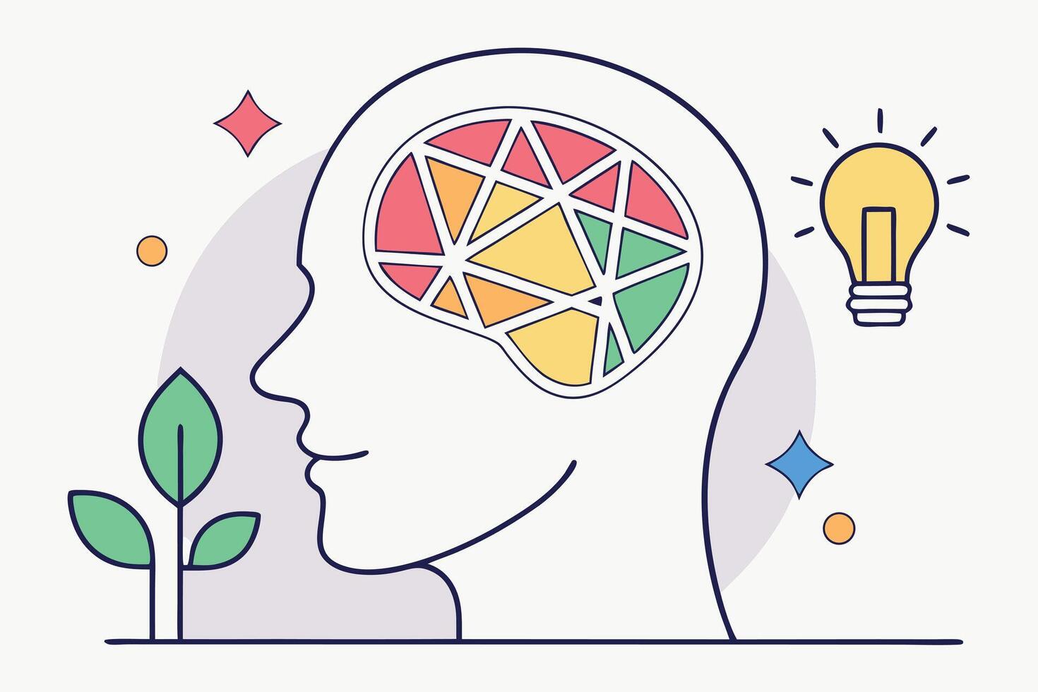 Illustration of a human head with a light bulb and a brain vector
