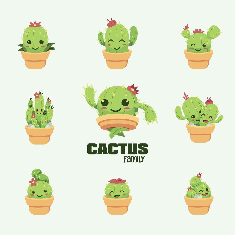 Cute Caertoon Chibby character cactus vector