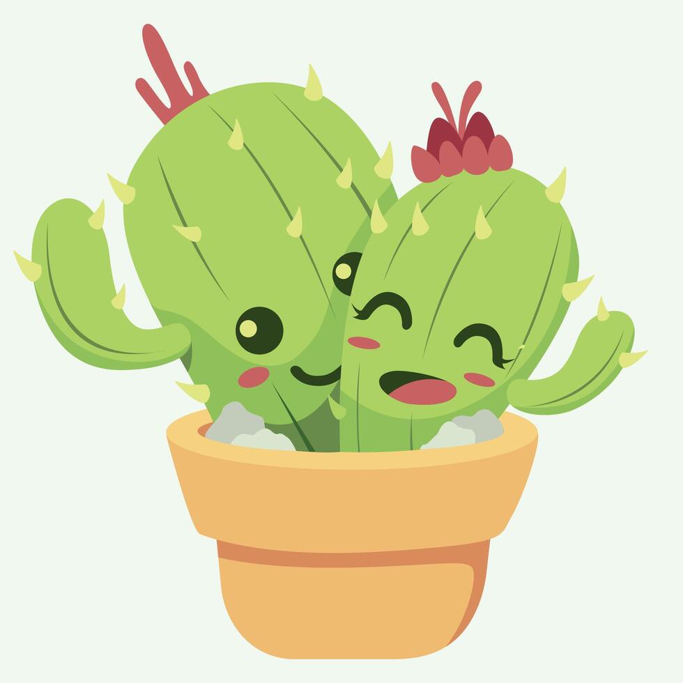 Cute cartoon succulent smiling summer characters prickly cacti Flat Design set collection vector