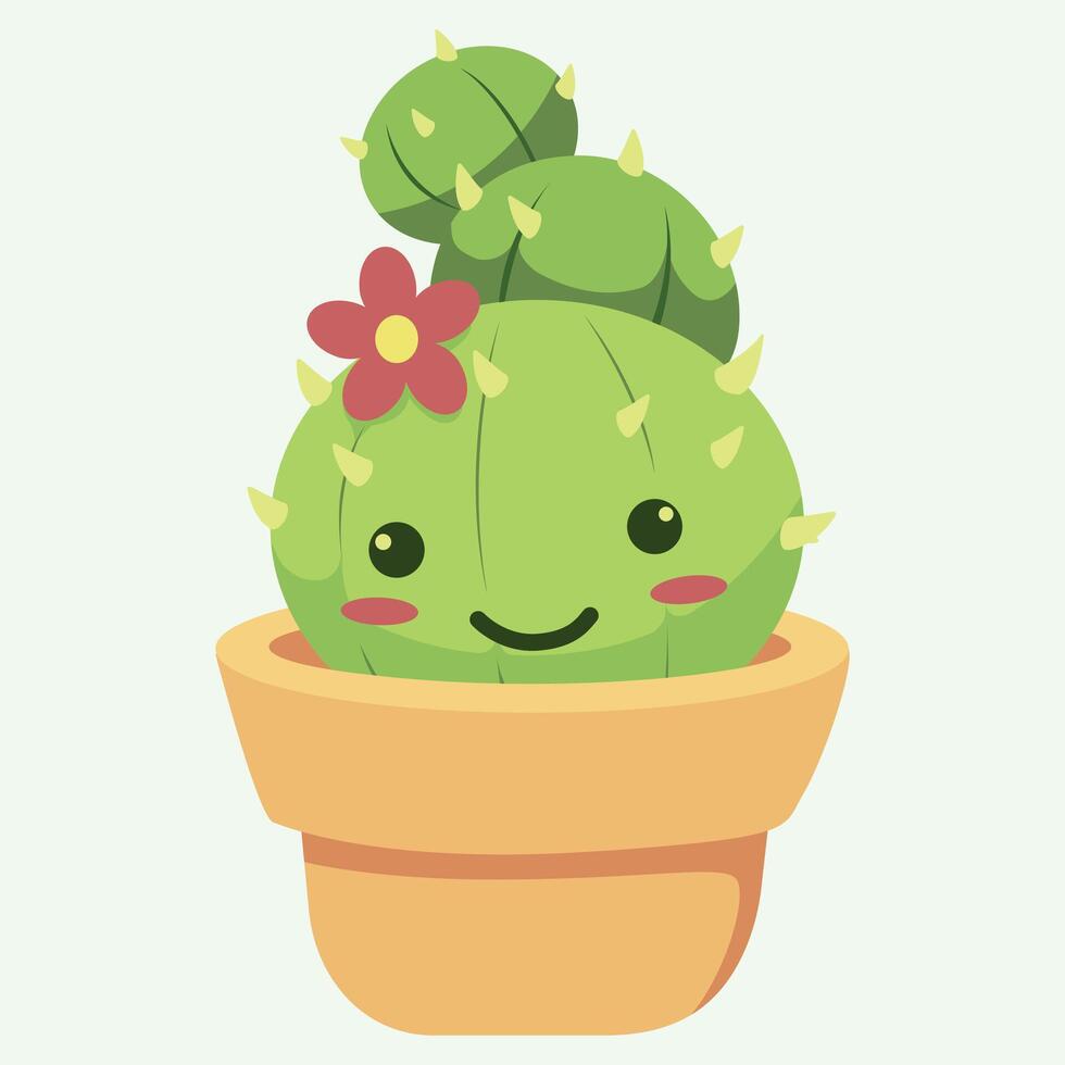 Cute cartoon succulent smiling summer characters prickly cacti Flat Design vector
