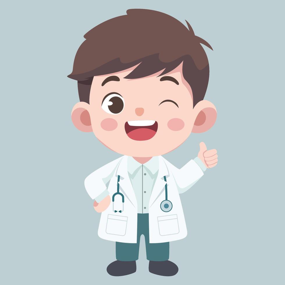 Doctor activities. Flat design illustration of cute chibi character male doctor is comforting the patient vector