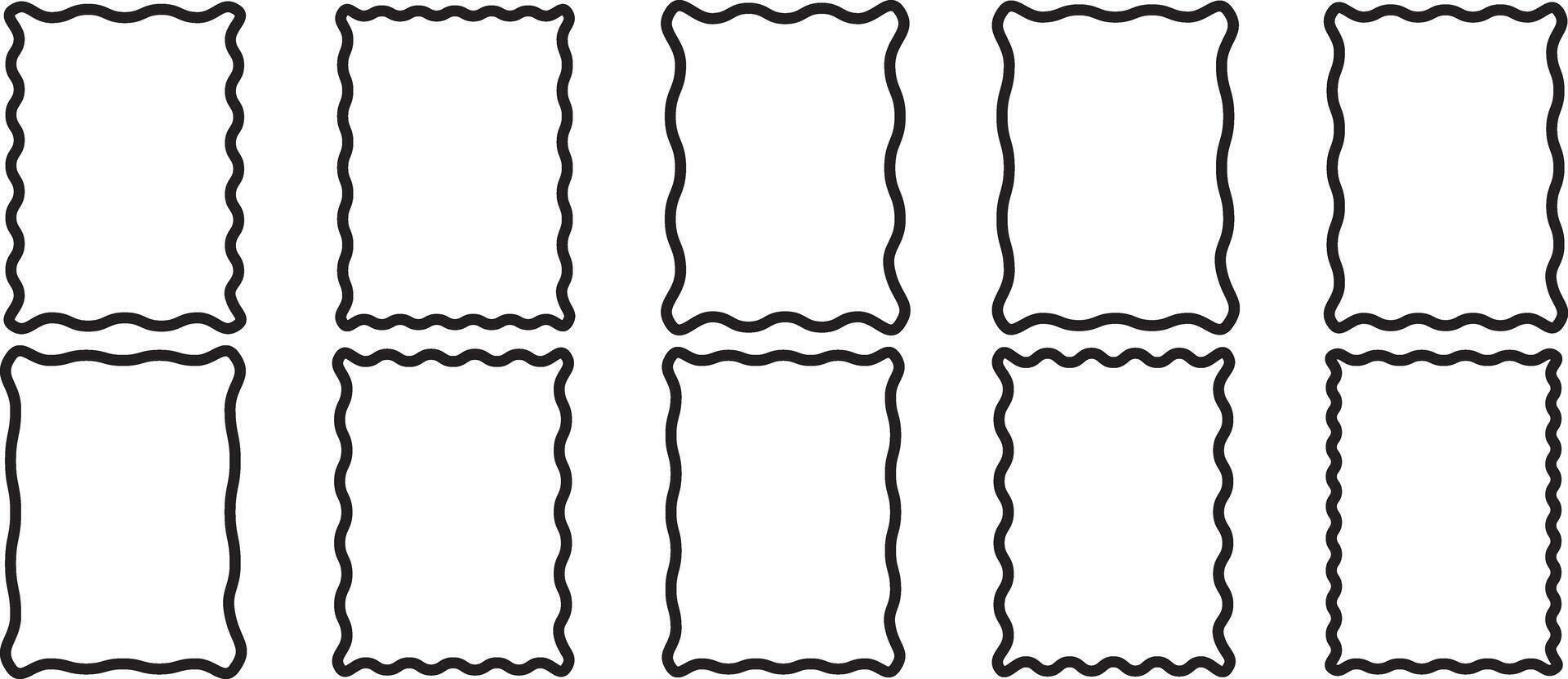 Wavy frames set. Squiggle rectangle photo borders with zig zag edges vector
