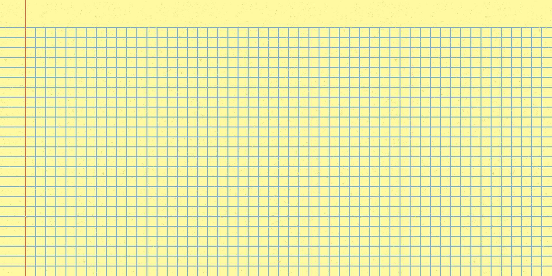 Yellow notebook sheet with grid and ruled line designs. Checkered legal pad paper for school and office use vector