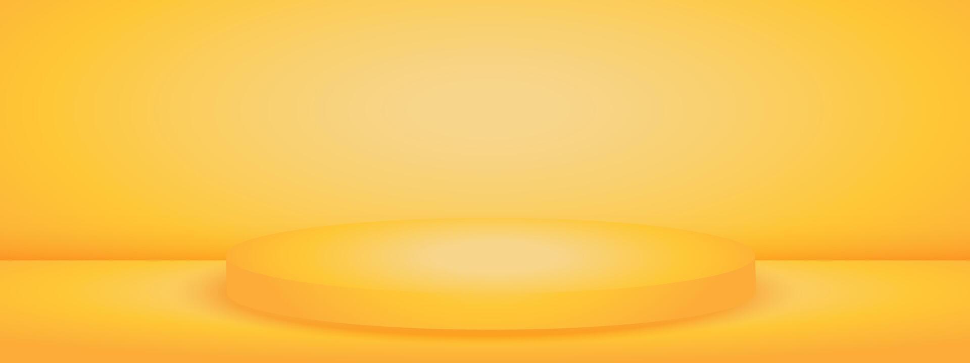 Yellow studio background with podium pedestal. Limbo bg for product presentation. Modern banner with empty space for advertising text. vector