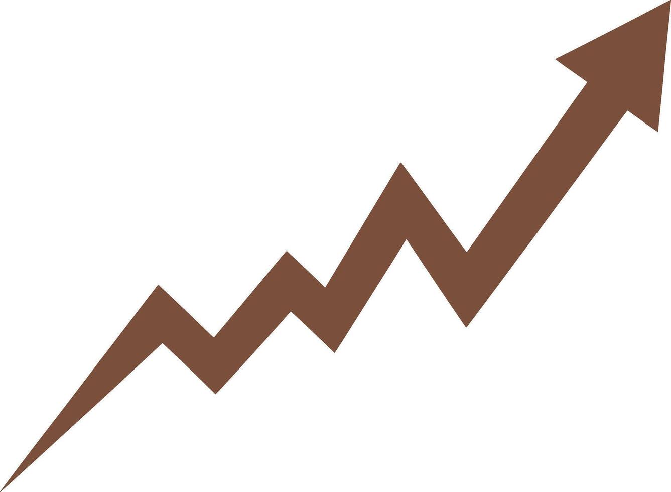 Brown jagged line graph arrow pointing upwards on white background chart vector