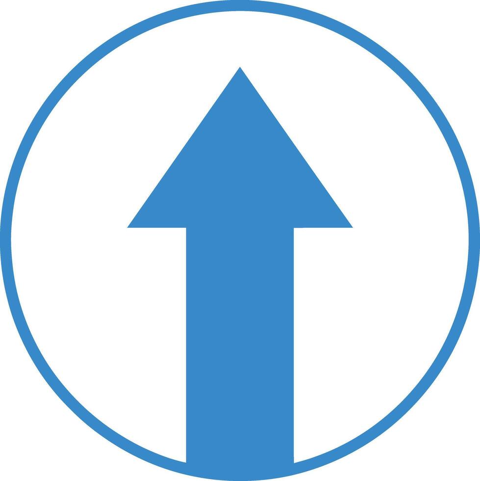 Blue arrow pointing upwards inside a blue circle on a white background vector