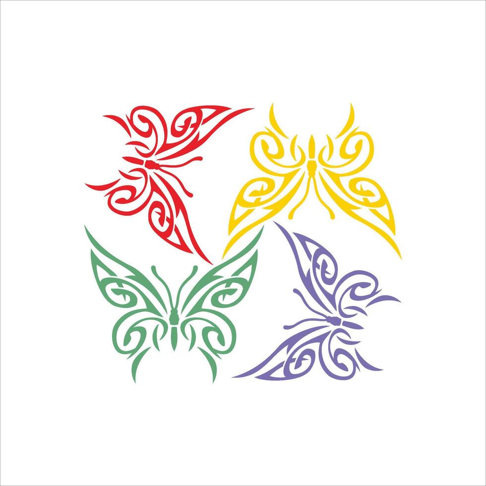 colorful tribal butterfly illustration on a white background vector