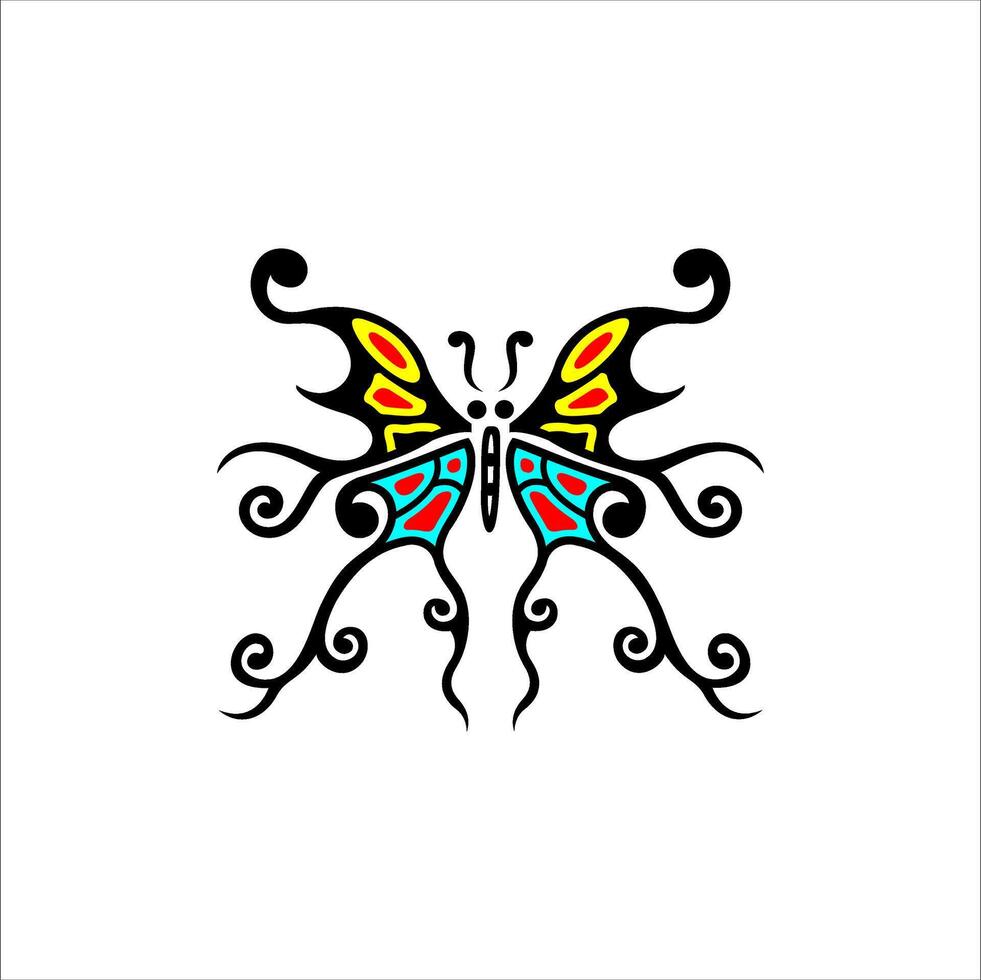 butterfly illustration with a beautiful color combination of turquoise blue and yellow with a white background vector
