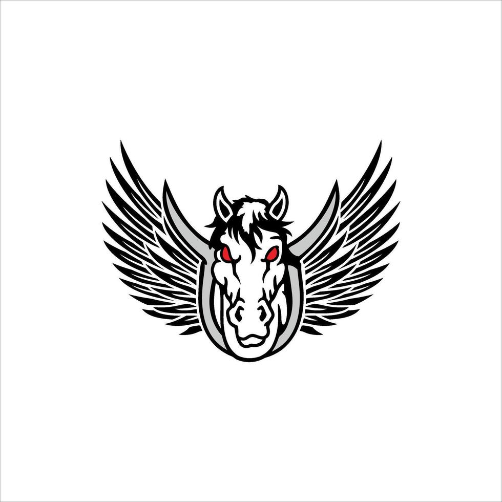 illustration of a horse's head decorated with wings on a white background vector