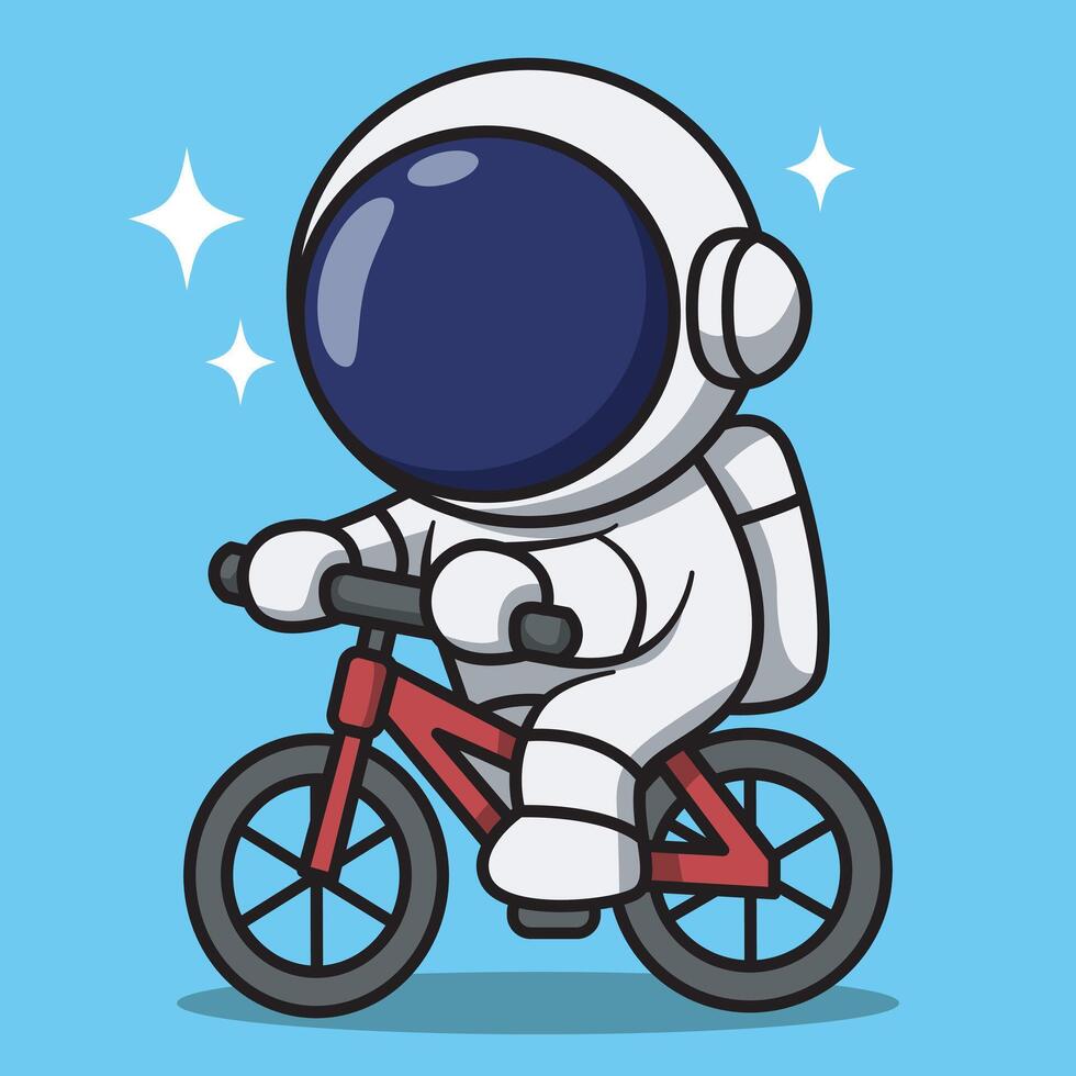 Cartoon Astronaut Riding a Bicycle Illustration vector