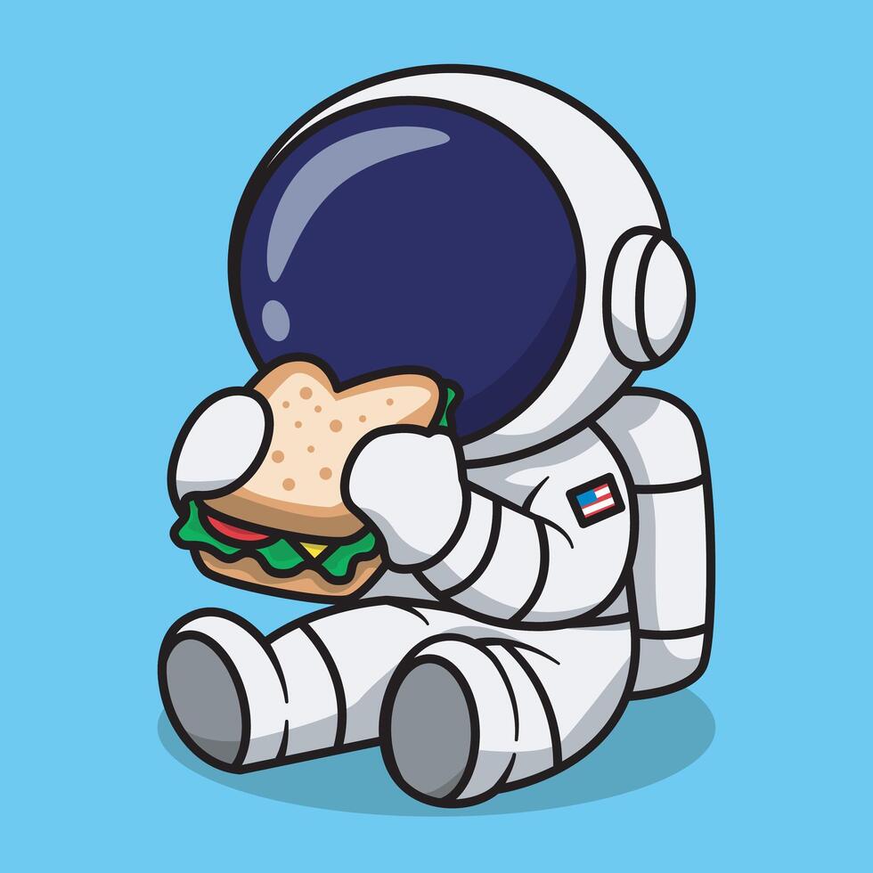 Cartoon Astronaut Eating a Sandwich Illustration vector