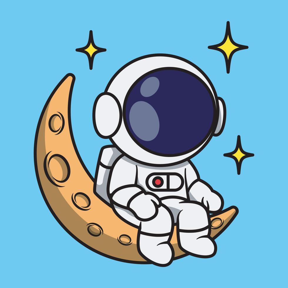 Cartoon Astronaut Sitting on Crescent Moon vector