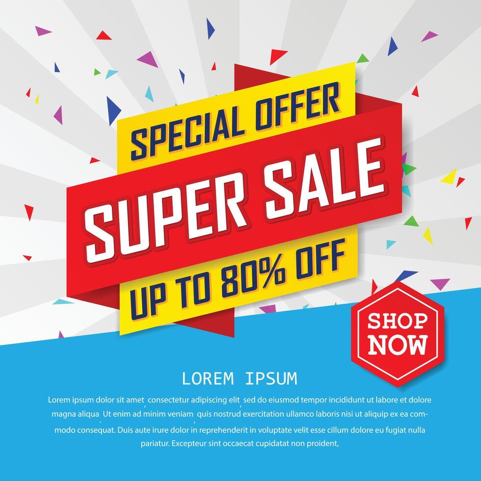 Super sale special up to 80 percent off. big sale, end of season special offer banner. sale banner template design background. vector