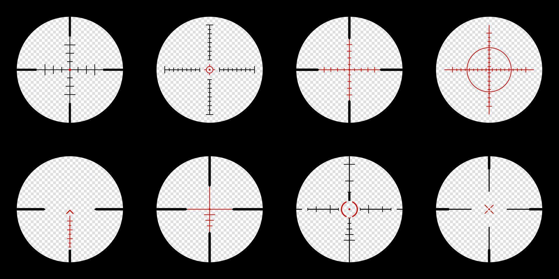 Set of realistic sniper scope crosshairs view. sniper sight with measurement marks. sniper scope template isolated on transparent background. vector