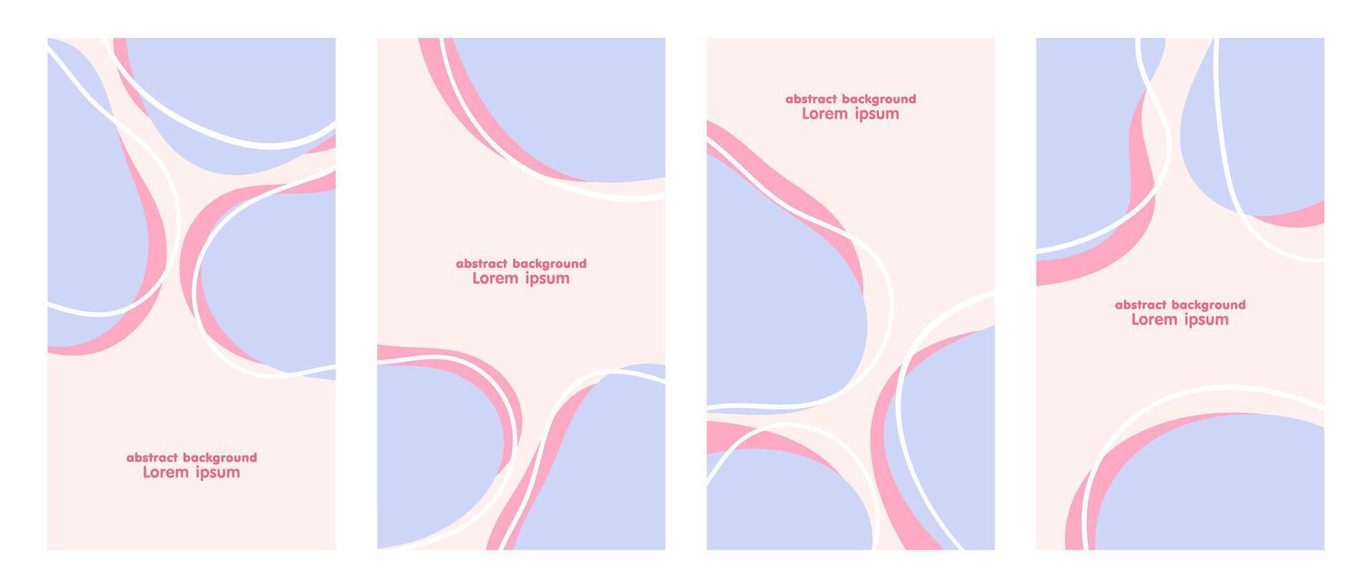 Set of abstract backgrounds with liquid organic shapes and hand draw doodle circle line. fluid shapes. pastel colors. minimalist vertical design banners vector