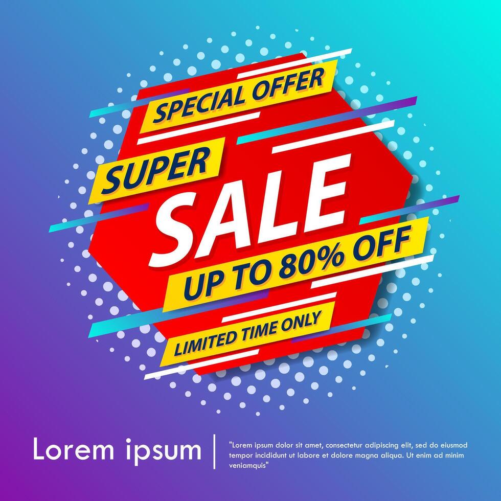 Super sale special up to 80 percent off. big sale, end of season special offer banner. sale banner template background. vector