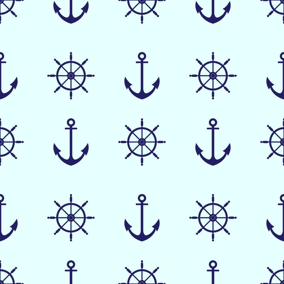 Navy seamless pattern with anchor and steering wheel. Seamless pattern for wallpaper, print, wrapping paper, textile. vector