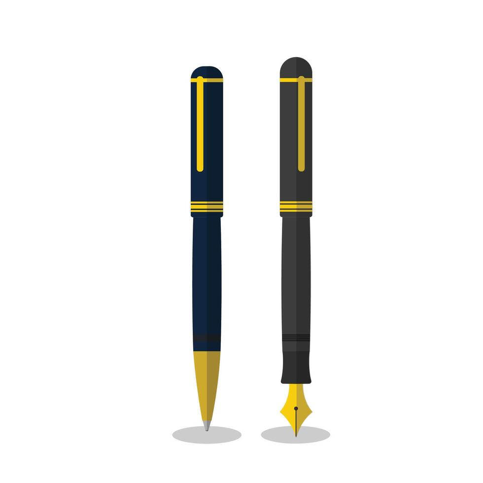 Two pens with black and gold trim on a white background vector