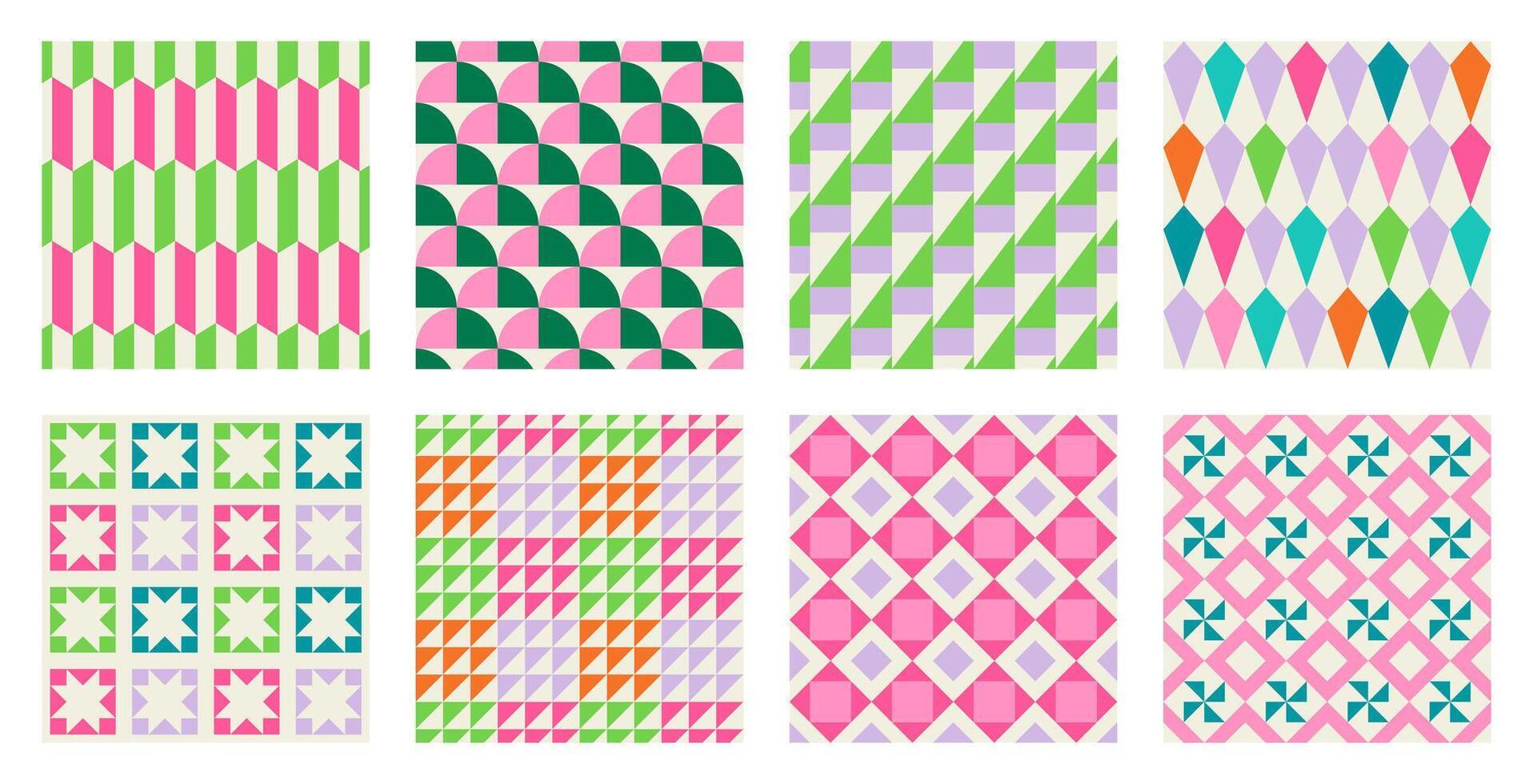 Retro geometric printable seamless pattern with abstract Minimal elegant line form stroke shapes in vibrant colors. Modern simple background in minimalist mid century style wall art vector