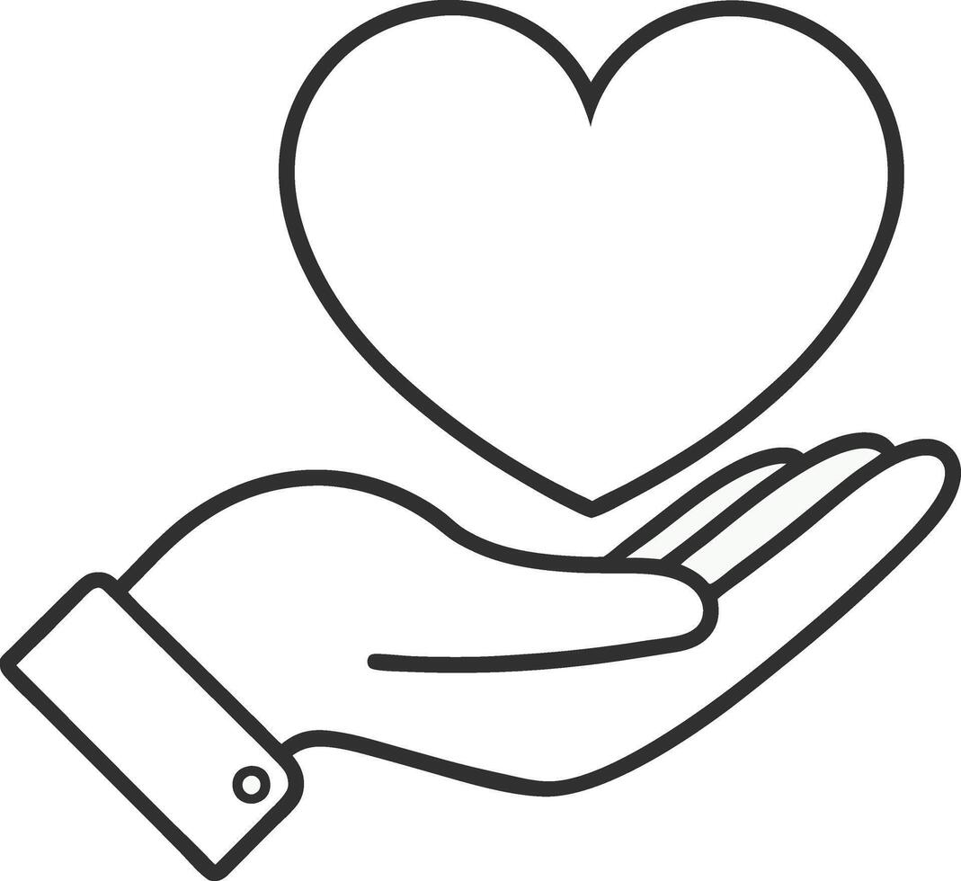 Open hand gently holding a large heart symbol vector