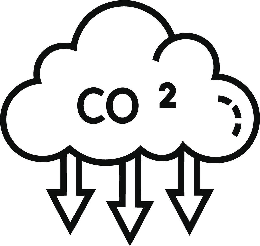 Cloud icon with co2 and downward arrows symbolizing carbon emissions vector