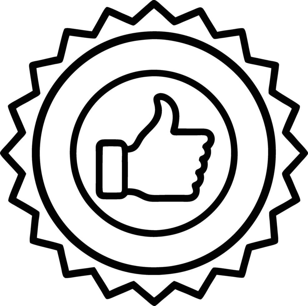 Black and white thumbs up icon inside a circular seal of approval vector