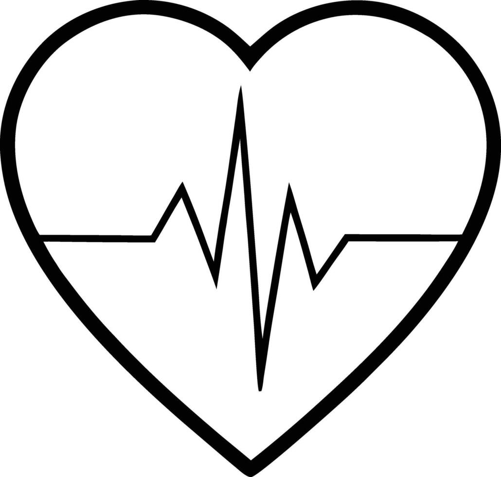 Simple black and white heart with ekg line symbol vector