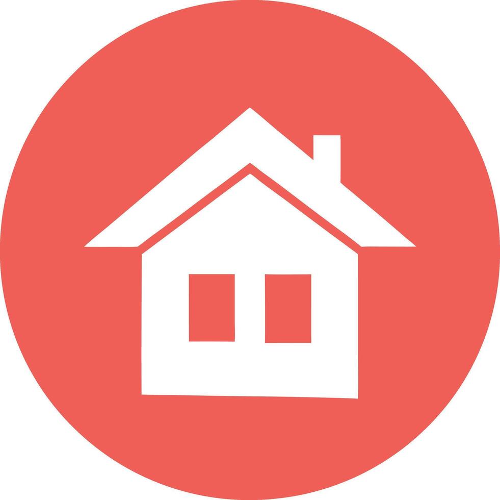 Simple white house icon on a vibrant coral circular background vector