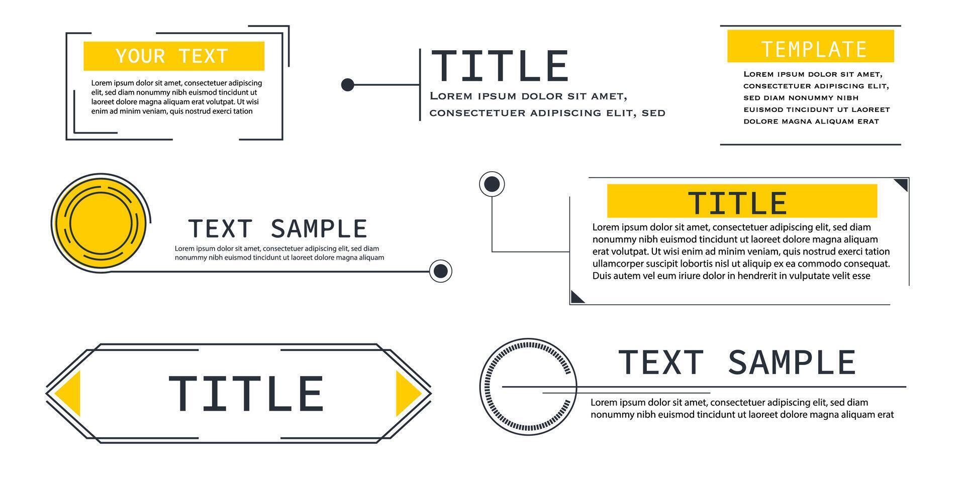 Text box frame, title callout tech hud border menu, modern line interface board. Set game elements, web-design template for text, banner. vector