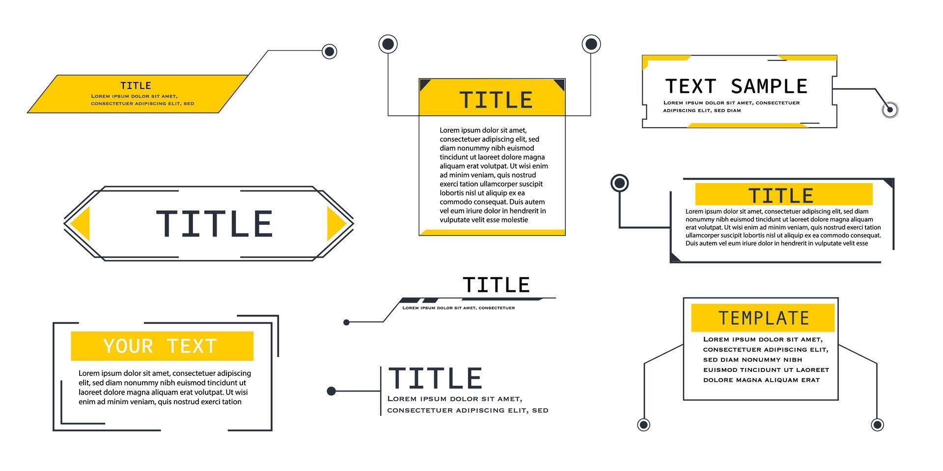 Text box frame title callout tech hud border menu, modern line interface board. Set game elements, web design template for text, banner. vector