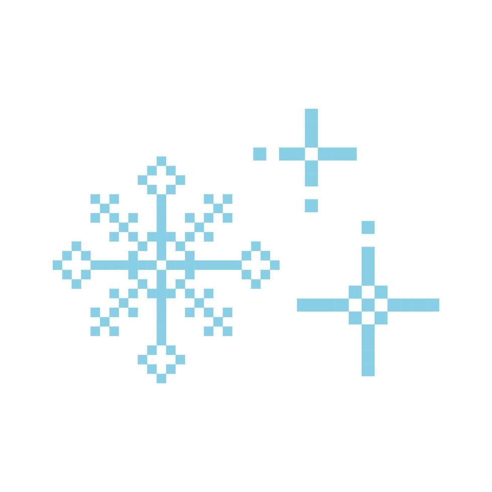 Pixel snowflake winter retro pixilated 8 bit game stamp. Y2k snow minimal and simple. Holiday flake ornament. Simple crystal ornament vector