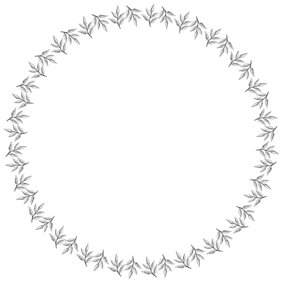 Elegant circular design featuring delicate leaf illustrations surrounding a blank center, ideal for invitations or decor vector