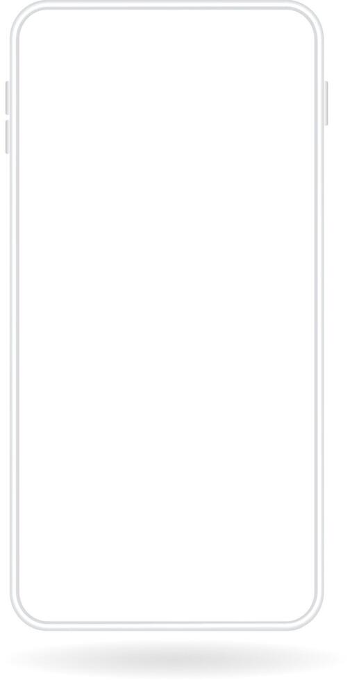 Modern white smartphone featuring a blank screen, highlighting its sleek edge and buttons while casting a soft shadow against a clean white background vector