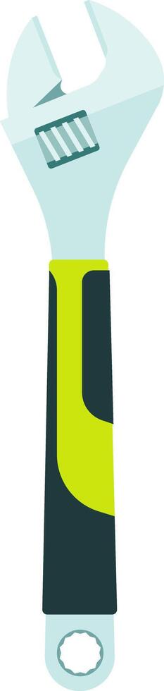 Adjustable wrench with green and black ergonomic handle isolated on a white background representing construction, repair, and maintenance work vector
