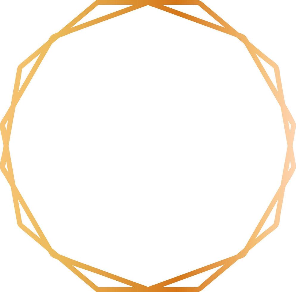 Golden gradient polygonal frame creating an elegant circular border with copy space, ideal for invitations, announcements, or decorative elements vector