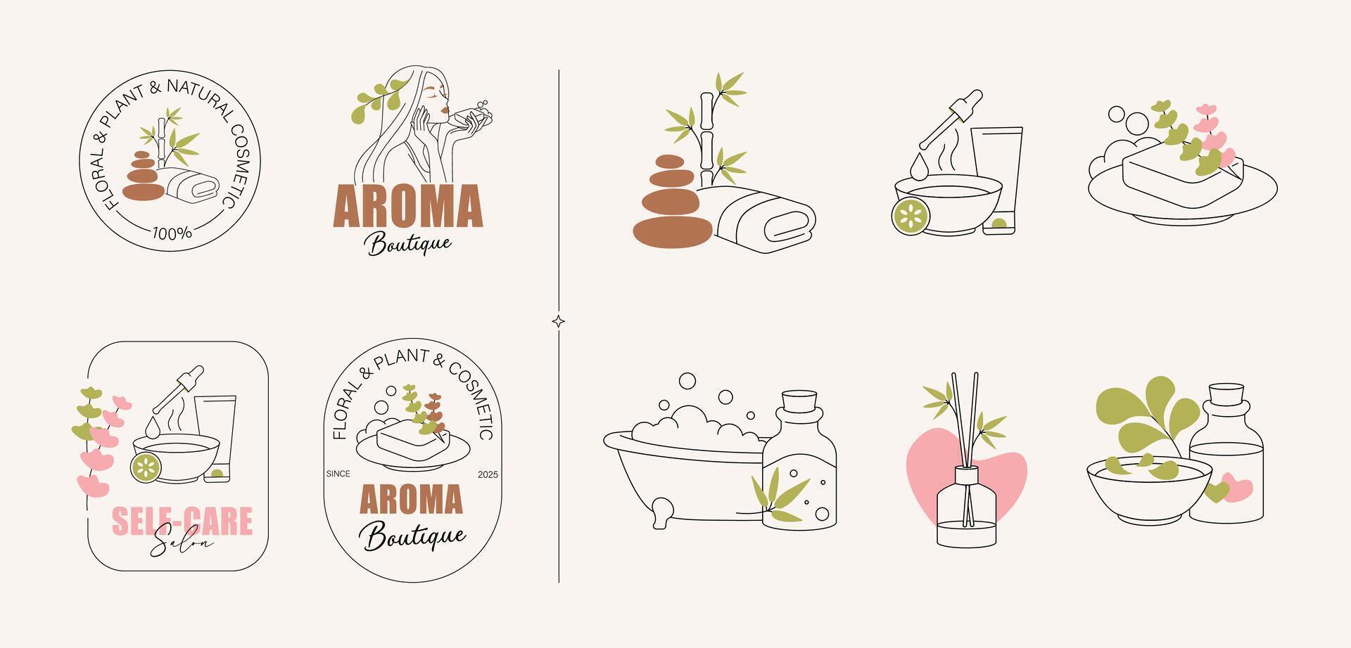 Aromatherapy Line Art Logos and Spa Elements for Organic Beauty Brands vector