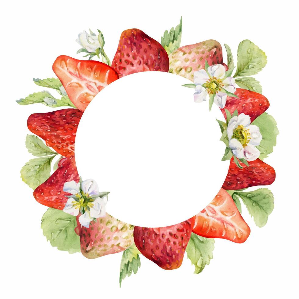 Strawberry and flower wreath design vector
