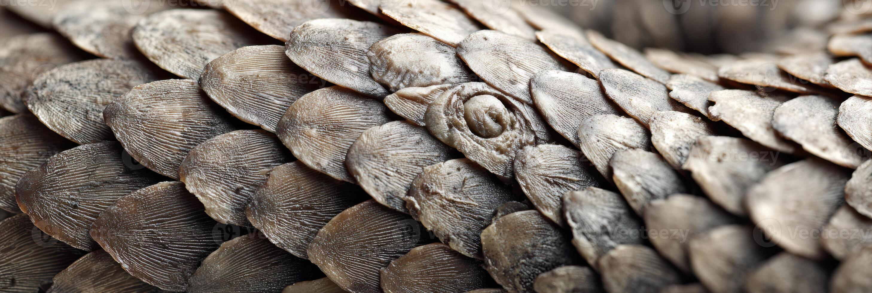 Close-up View of Pangolin Scales Showcasing Intricate Textures and Patterns in Macro Detail, Highlighting the Uniqueness of This Fascinating Creature photo